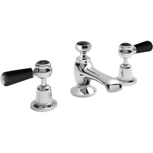Hudson Reed Black Topaz Lever 3 Tap Hole Basin Mixer Dome