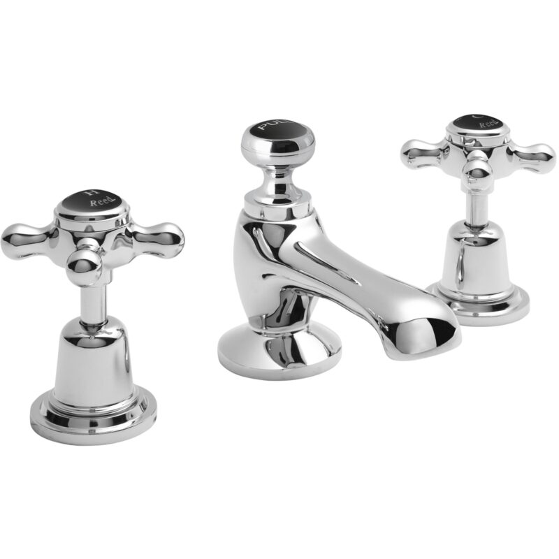 Hudson Reed Black Topaz Crosshead 3 Hole Basin Mixer Dome