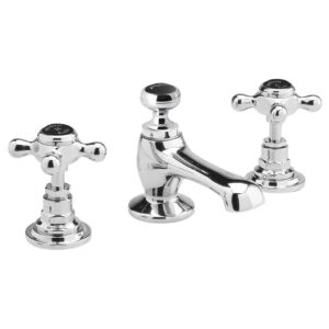 Hudson Reed Black Topaz Crosshead 3 Hole Basin Mixer Hexagonal