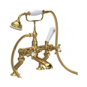 Hudson Reed Topaz Crosshead Hex Bath Shower Mixer Brushed Brass