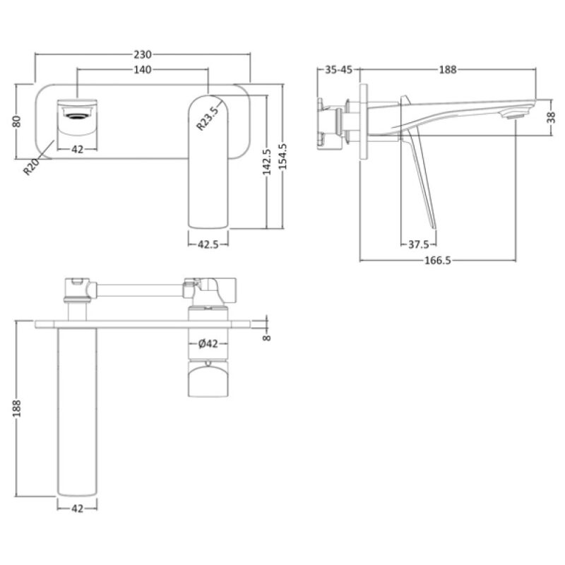 Hudson Reed Drift Wall Basin Mixer Tap