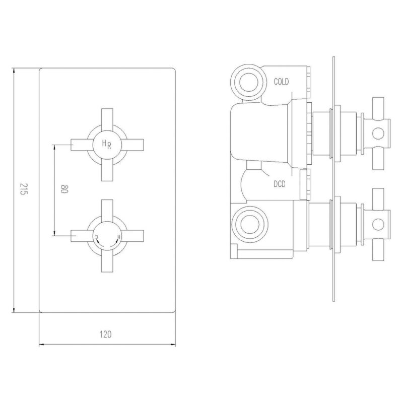 Hudson Reed Tec Crosshead Twin Shower Valve with Diverter