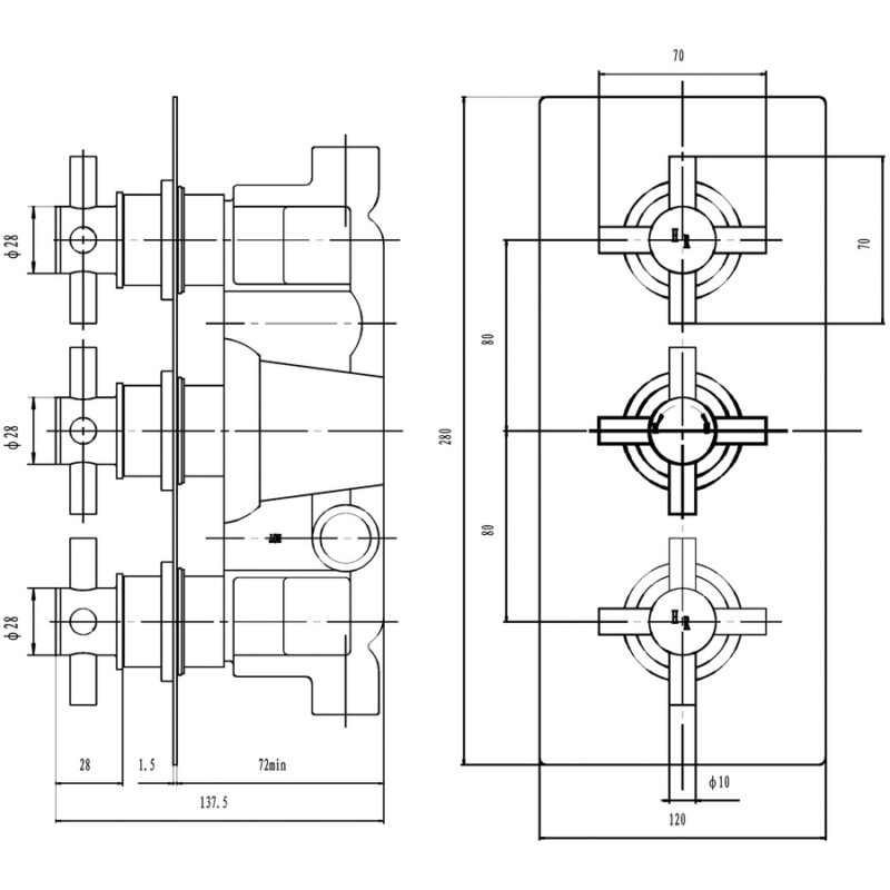 Hudson Reed Tec Crosshead Triple Shower Valve