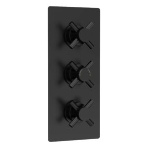 Hudson Reed Tec Matt Black Crosshead Triple Thermostatic Valve with Diverter