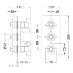 Hudson Reed Tec Matt Black Crosshead Triple Thermostatic Valve with Diverter