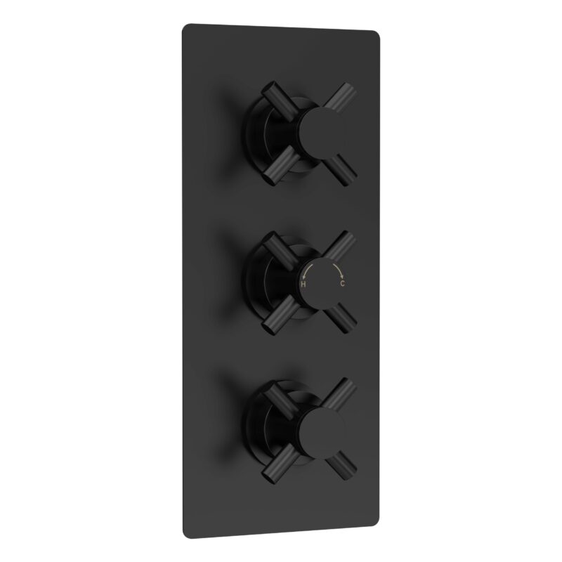 Hudson Reed Tec Matt Black Crosshead Triple Thermostatic Shower Valve