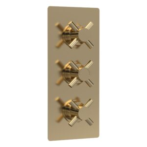 Hudson Reed Tec Brushed Brass Crosshead Triple Shower Valve with Diverter