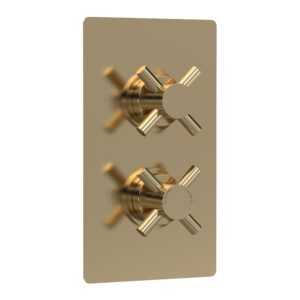 Hudson Reed Tec Brushed Brass Crosshead Twin Shower Valve with Diverter