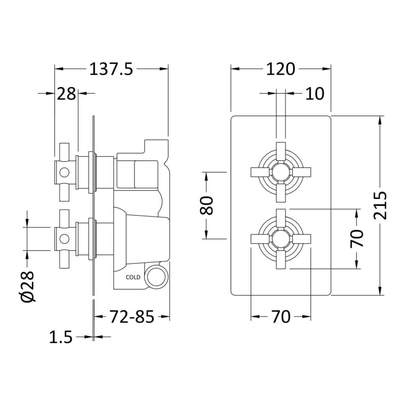 Hudson Reed Tec Brushed Brass Crosshead Twin Shower Valve with Diverter