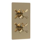 Hudson Reed Tec Brushed Brass Crosshead Twin Thermostatic Shower Valve