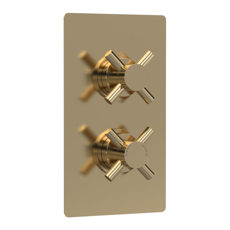 Hudson Reed Tec Brushed Brass Crosshead Twin Thermostatic Shower Valve Hudson Reed Tec Brushed Brass Crosshead Twin Thermostatic Shower Valve
