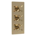 Hudson Reed Tec Brushed Brass Crosshead Triple Thermostatic Shower Valve