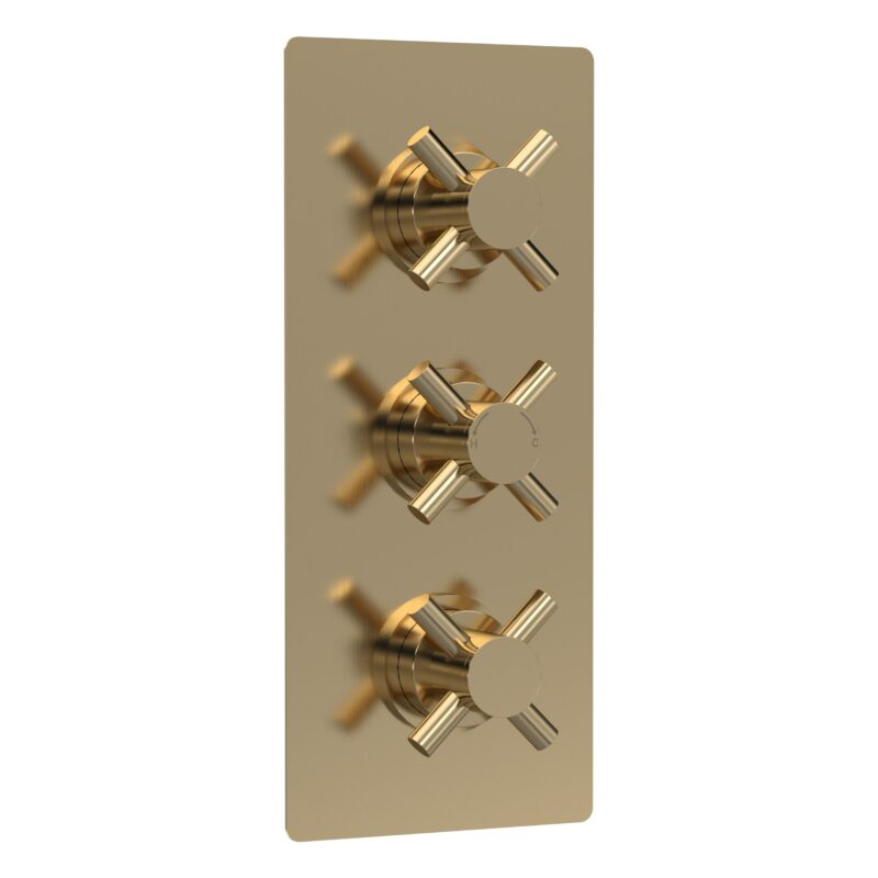 Hudson Reed Tec Brushed Brass Crosshead Triple Thermostatic Shower Valve