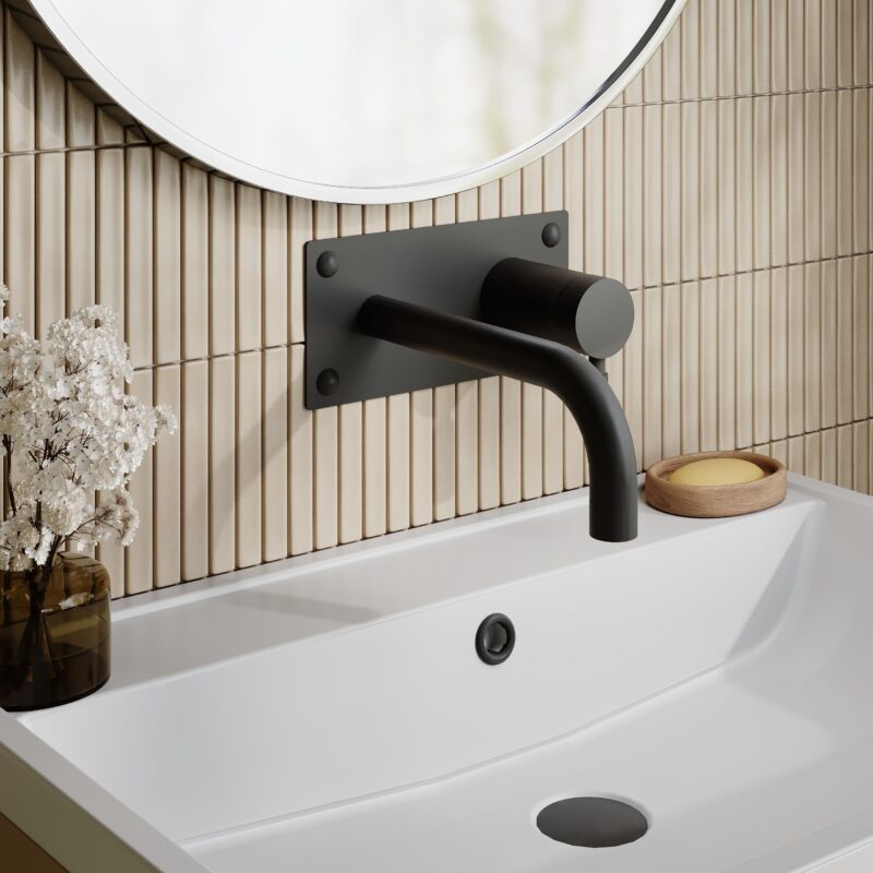 Hudson Reed Tec Matt Black Single Lever Wall Basin/Bath Filler