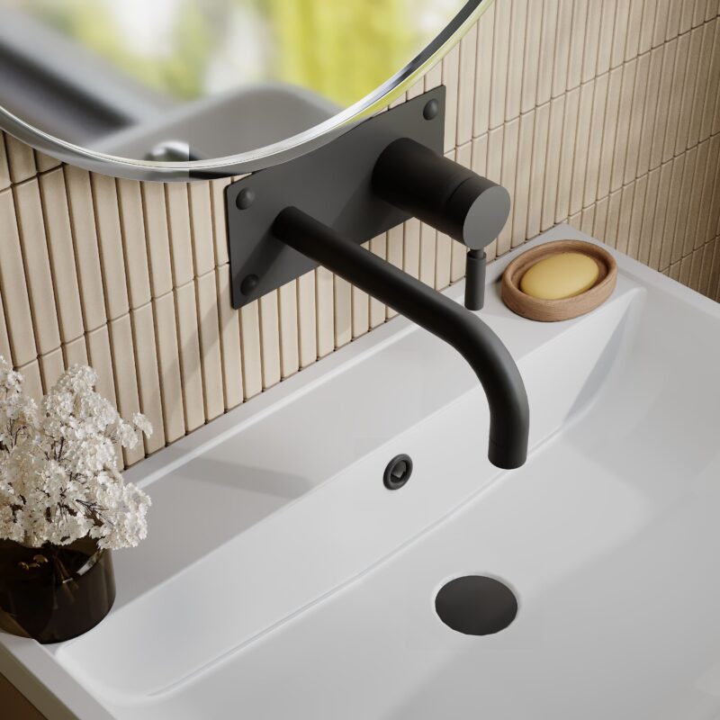 Hudson Reed Tec Matt Black Single Lever Wall Basin/Bath Filler