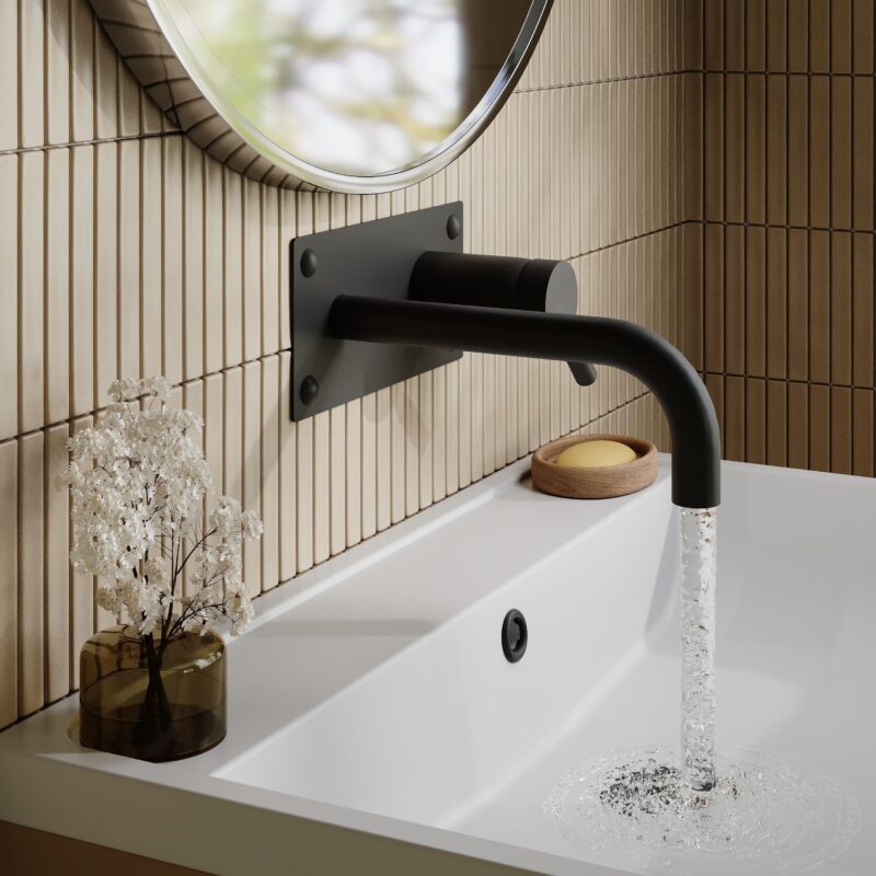 Hudson Reed Tec Matt Black Single Lever Wall Basin/Bath Filler