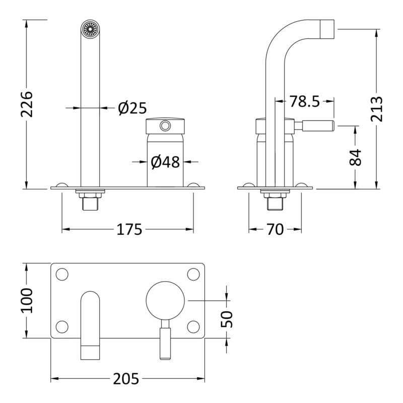Hudson Reed Tec Matt Black Single Lever Wall Basin/Bath Filler