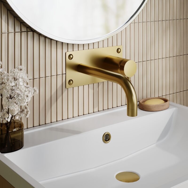 Hudson Reed Tec Brushed Brass Single Lever Wall Basin/Bath Filler