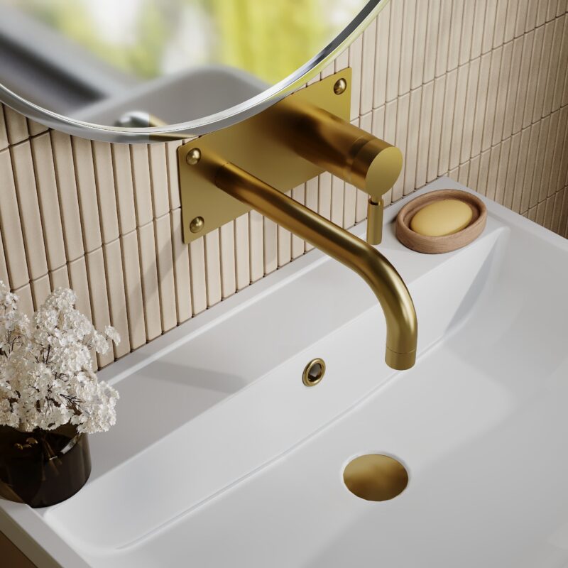 Hudson Reed Tec Brushed Brass Single Lever Wall Basin/Bath Filler