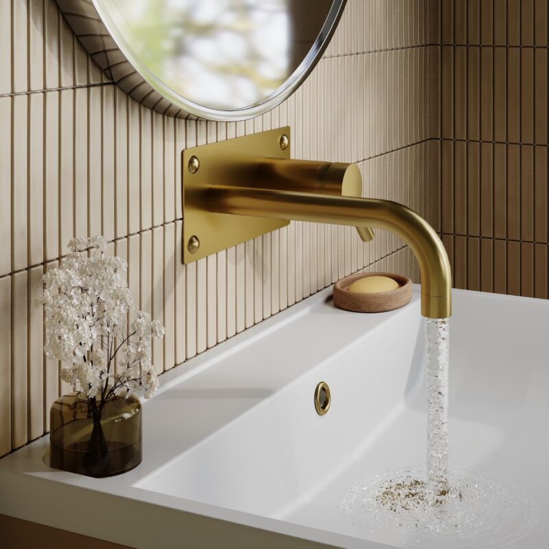 Hudson Reed Tec Brushed Brass Single Lever Wall Basin/Bath Filler