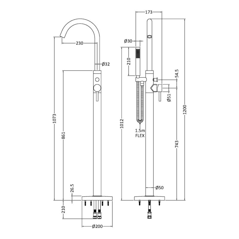 Hudson Reed Tec Chrome Floor Standing Bath Shower Mixer