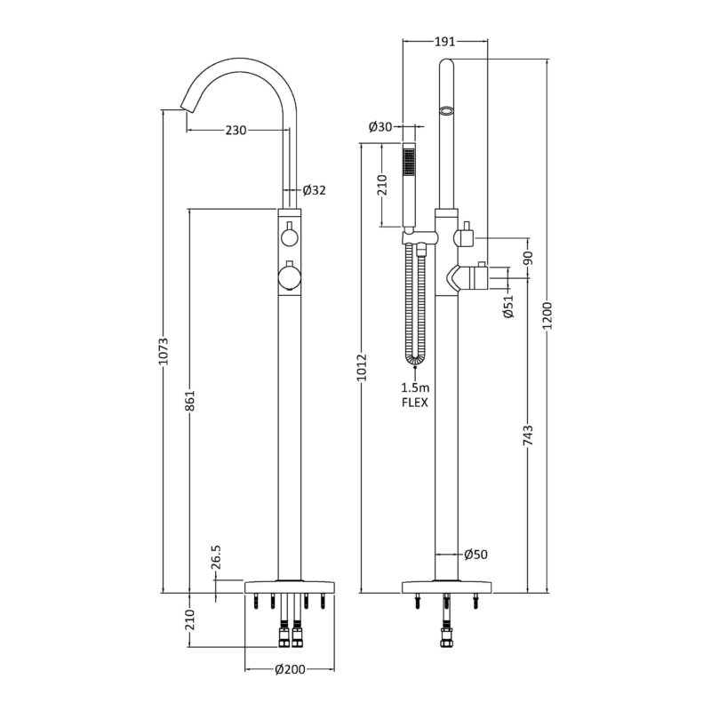 Hudson Reed Tec Chrome Freestanding Bath Shower Mixer