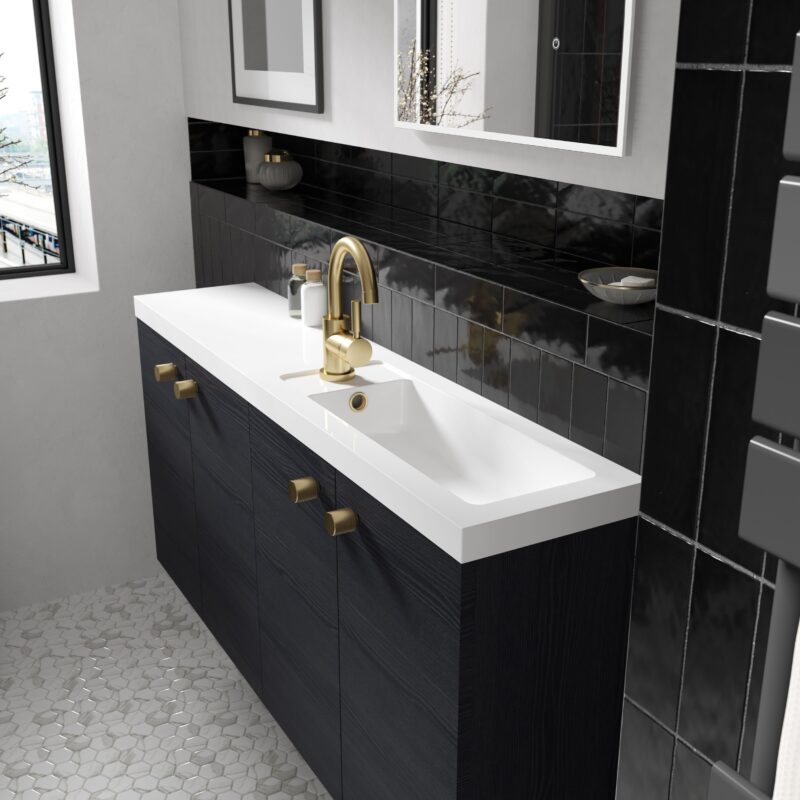 Hudson Reed Tec Brushed Brass Single Lever Basin Mixer with Push Button Waste