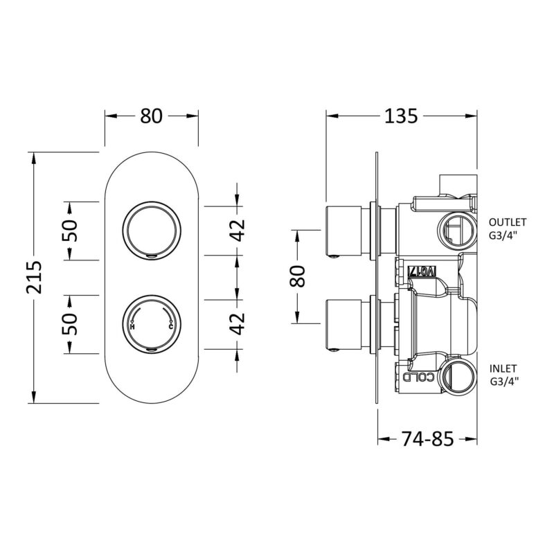 Hudson Reed Reign Chrome Concealed Twin Control 3-Way Shower Valve Round