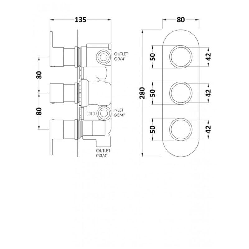 Hudson Reed Round Triple Shower Valve with Diverter
