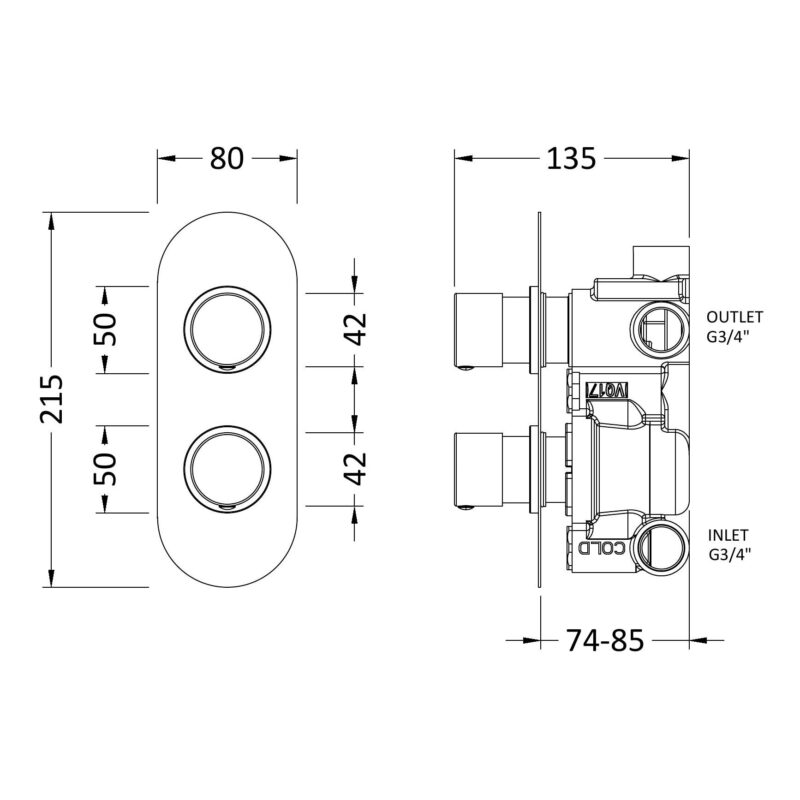 Hudson Reed Round Chrome Concealed Thermostatic Twin 3-Way Shower Valve