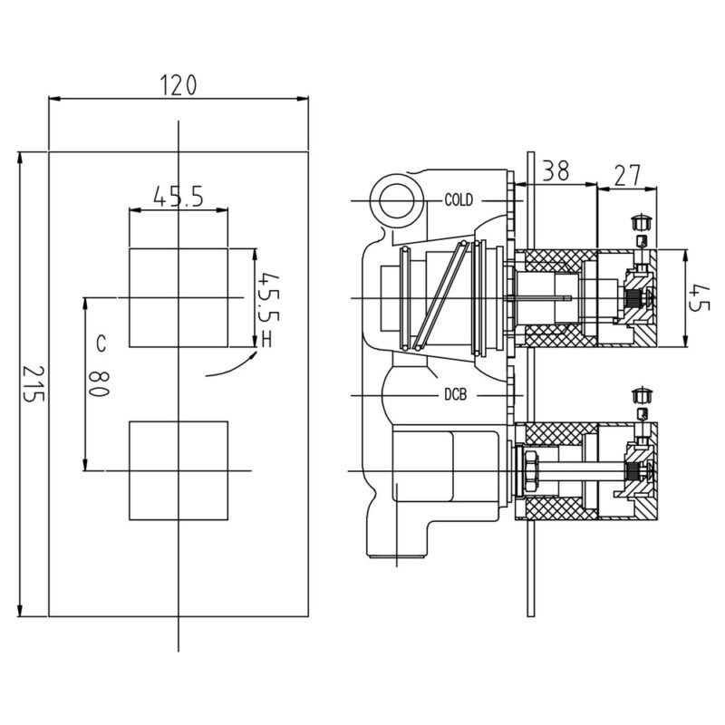 Hudson Reed Lennox Twin Themostatic Shower Valve