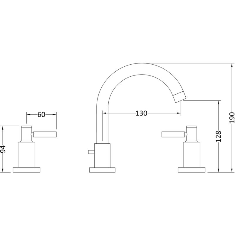 Hudson Reed Tec Lever 3 Tap Hole Basin Mixer