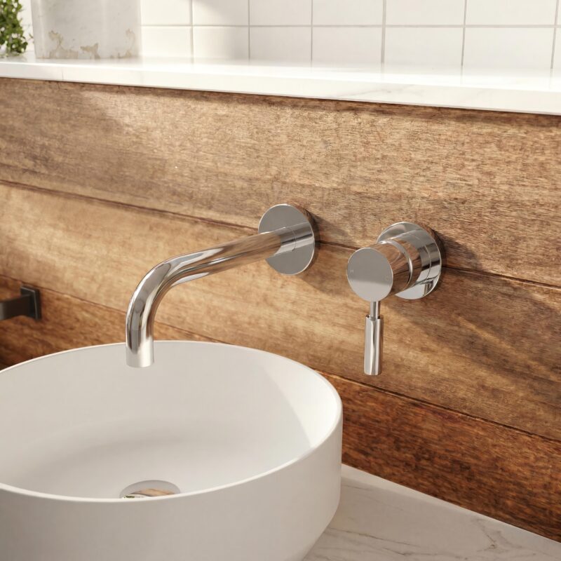 Hudson Reed Tec Lever Chrome 2 Hole Wall Basin Mixer