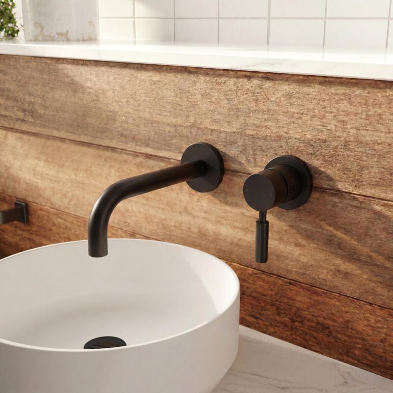 Hudson Reed Tec Lever Matt Black  2 Hole Wall Basin Mixer
