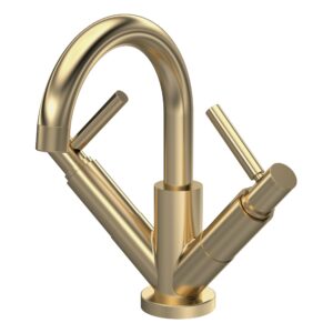 Hudson Reed Tec Twin Lever Brushed Brass Mono Basin Mixer with Waste
