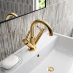 Hudson Reed Tec Twin Lever Brushed Brass Mono Basin Mixer with Waste