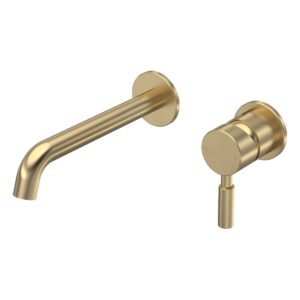 Hudson Reed Tec Lever Brushed Brass 2 Hole Wall Basin Mixer