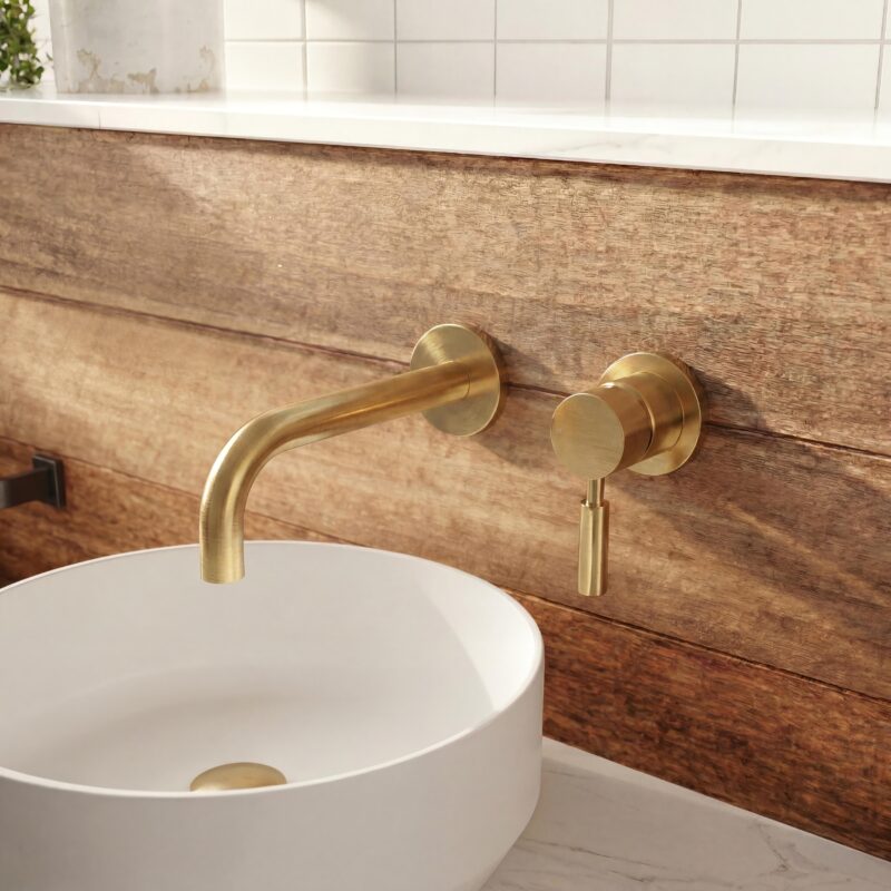 Hudson Reed Tec Lever Brushed Brass 2 Hole Wall Basin Mixer