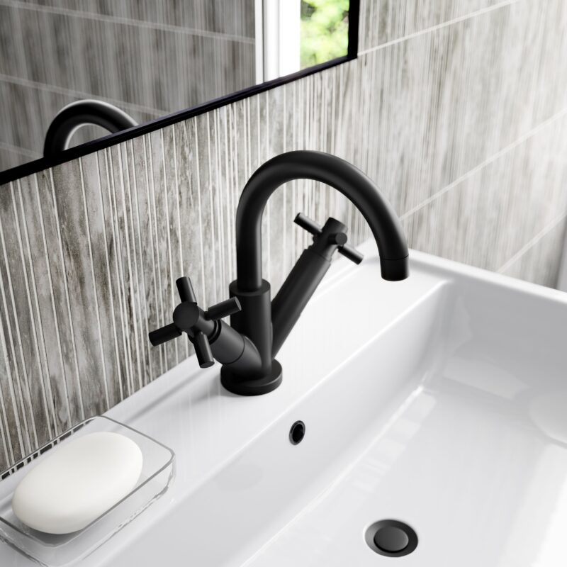 Hudson Reed Tec Matt Black Crosshead Mono Basin Mixer with Waste