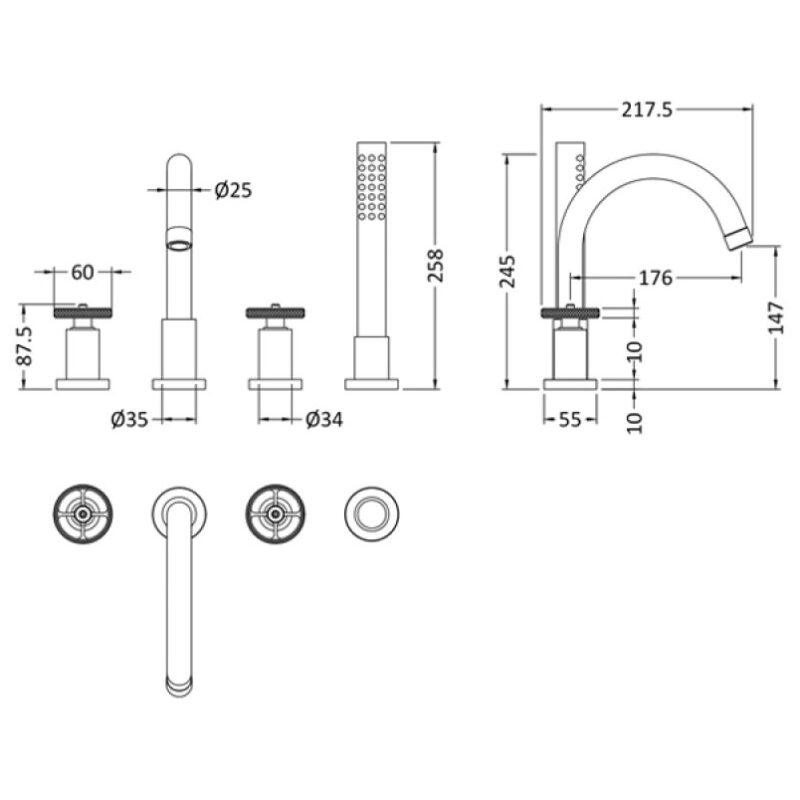 Hudson Reed Revolution 4 Hole Bath Shower Mixer Tap