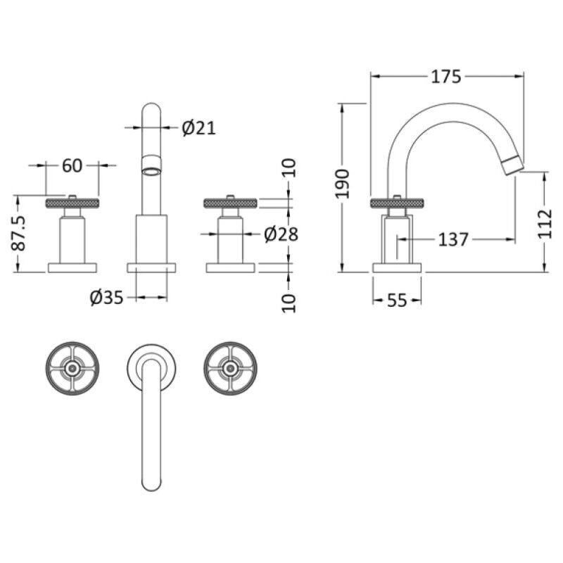 Hudson Reed Revolution 3 Hole Basin Mixer Tap