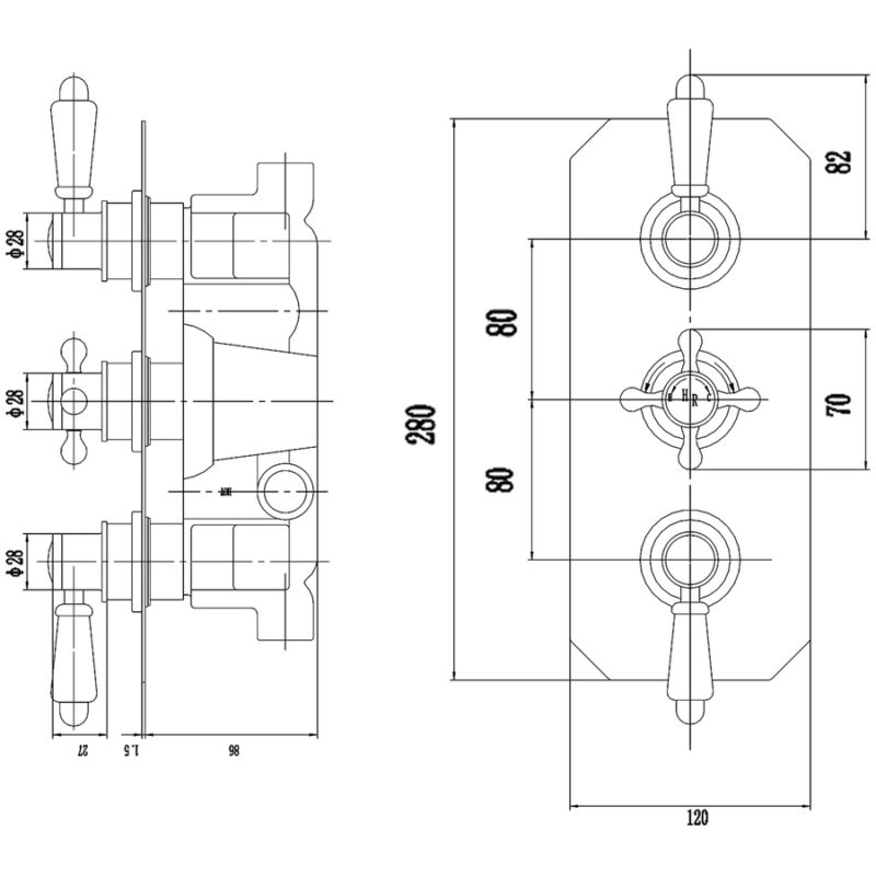 Hudson Reed White Topaz Triple Concealed Valve with Diverter