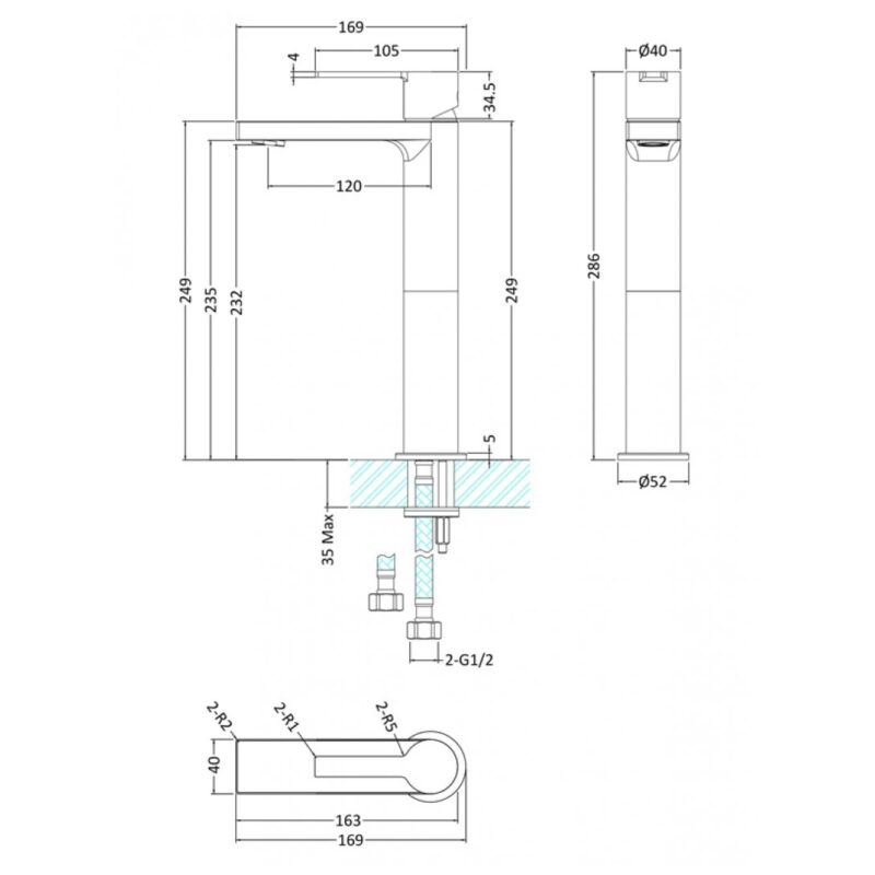 Hudson Reed Willow Tall Mono Basin Mixer Tap