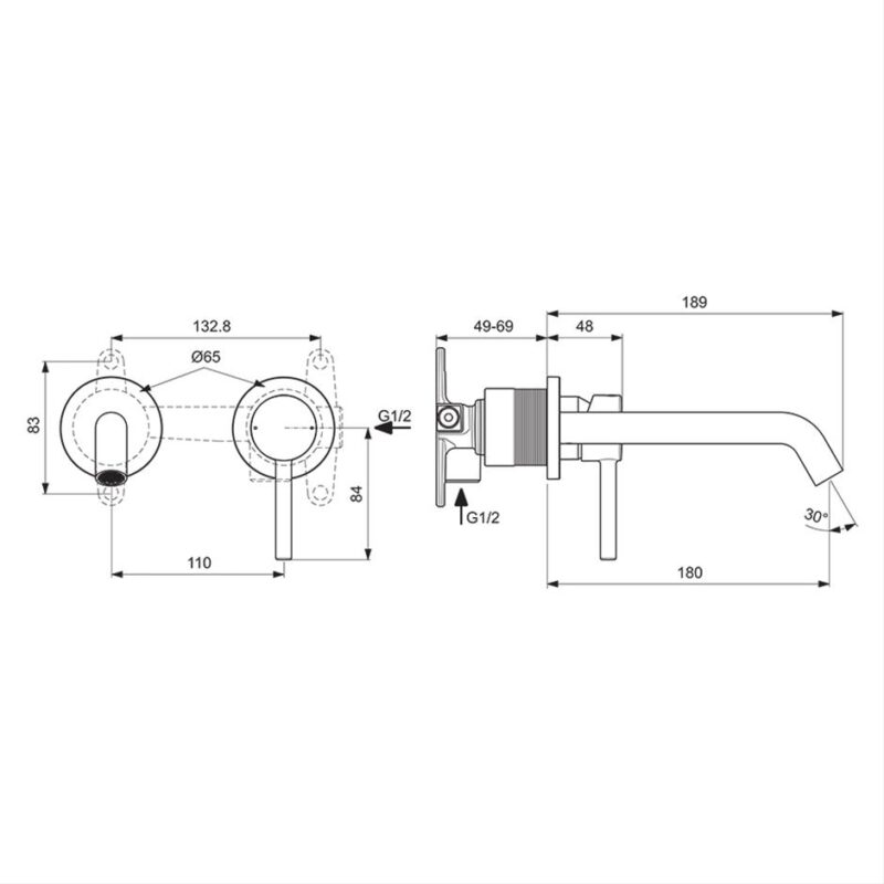 Ideal Standard Ceraline Single Lever Wall Mounted Basin Mixer Silk Black