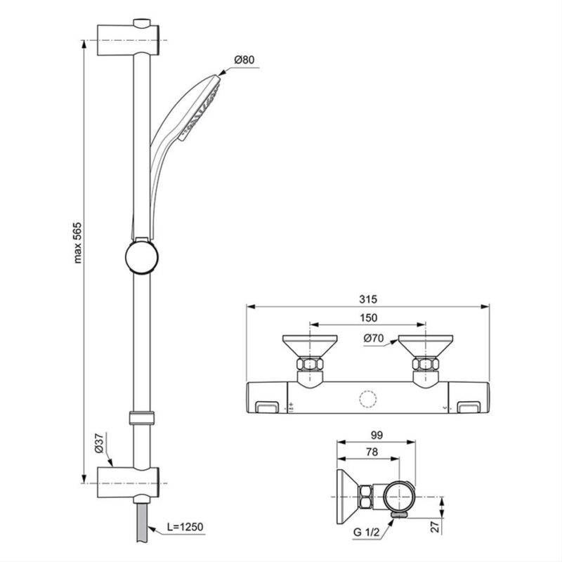Ideal Standard Ceratherm T25 Exposed Thermostatic Shower Pack