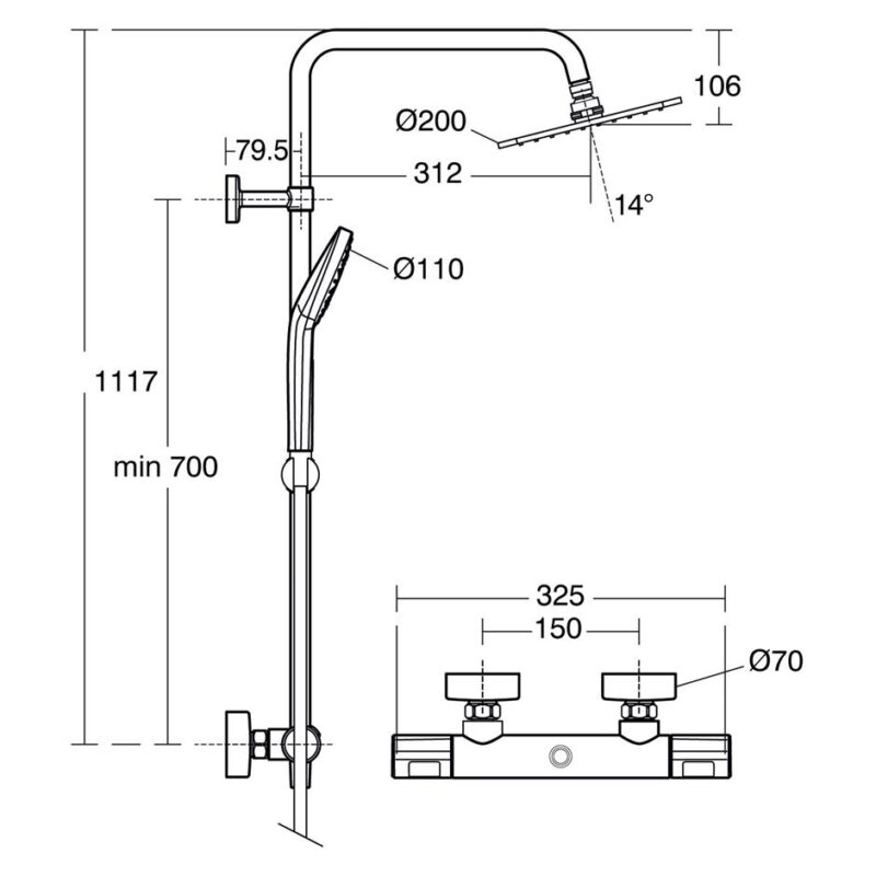 Ideal Standard Ceratherm T100 Exposed Shower System with Square Rainshower