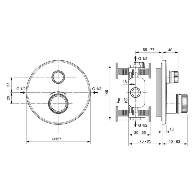 Ideal Standard Ceratherm Navigo 1 Outlet Thermostatic Round Shower Mixer