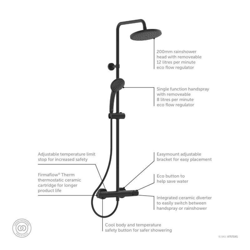 Ideal Standard Ceratherm T25 Exposed Thermostatic Shower System Silk Black