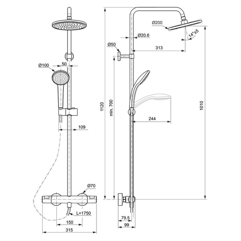 Ideal Standard Ceratherm T25 Exposed Thermostatic Shower System Silk Black