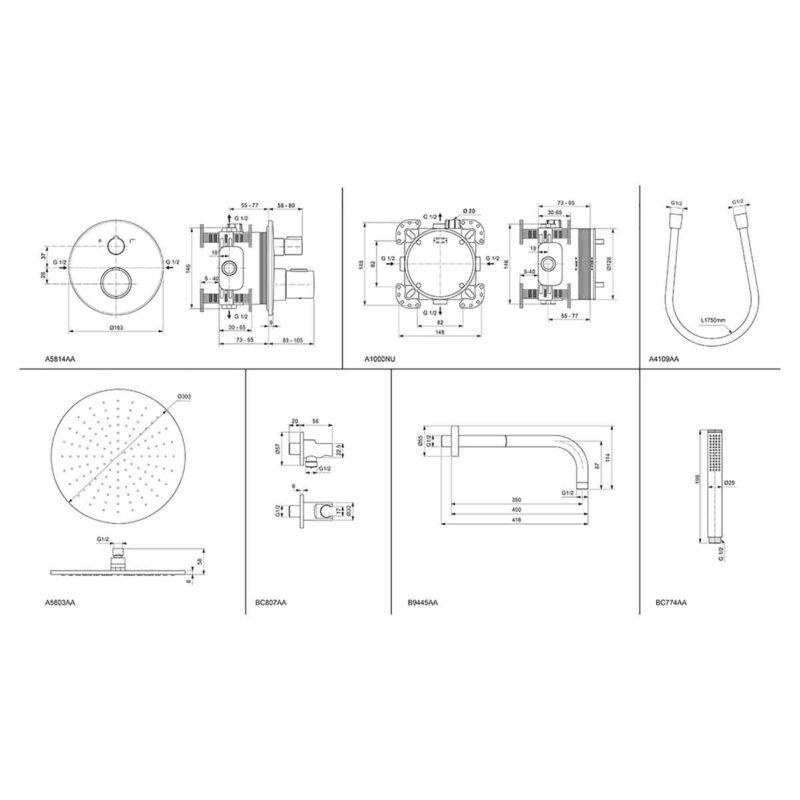 Ideal Standard Ceratherm T100 Built-In Thermostatic Shower Pack Chrome